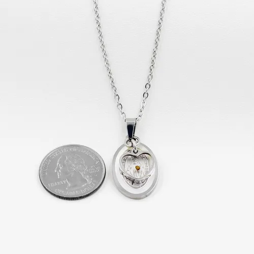 Vista 7 de NA Oval Virgin Mary Mustard Seed Christian Pendant Religion Necklace for Women and Girls Stainless Steel Prayer Faith Jewelry
