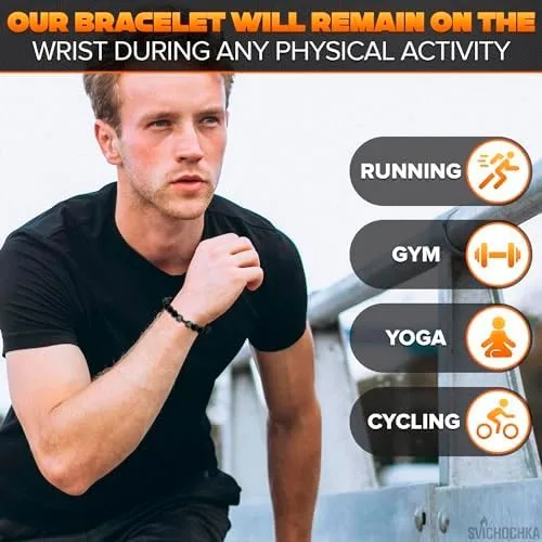 Vista 8 de Lava Beads Gym Bracelets for Men - 8mm Lava Rock Bracelet Natural Stone, Men Stretch Bracelet Bead Bracelet for Women- Alloy Dumbbell Bracelet