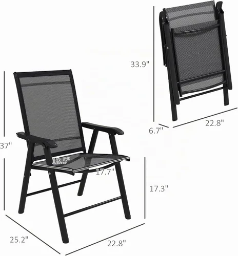 Vista 3 de Outsunny - Juego de 4 sillas plegables para patio, color negro