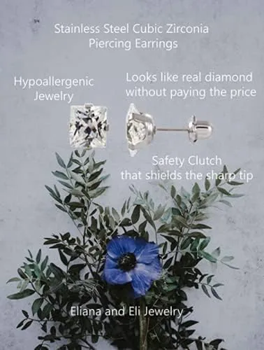 Vista 6 de Aretes hipoalergénicos de acero inoxidable con piedra natal esmeralda lavada en oro de 24 quilates, joyería sin níquel para mujeres, hombres, aretes