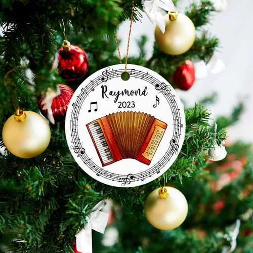 Vista 3 de Adorno de acordeón personalizado de Navidad, adorno de instrumento musical de acordeón para árbol de Navidad 2025, adorno de acordeón regalo