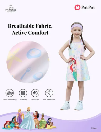 Vista 5 de Disney Frozen Elsa Princess Stitch Minnie - Vestido de tenis para niñas, sin mangas, con pantalones cortos, bolsillo y diadema, 2-9 años
