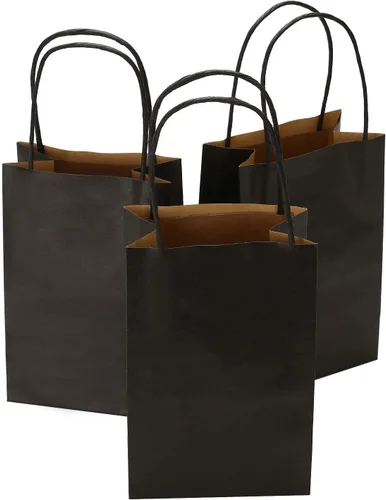 Vista 10 de 50 bolsas de regalo grandes negras a granel, 10 x 5 x 13 pulgadas, bolsas de regalo de papel kraft con asas para recuerdos de fiesta, boda