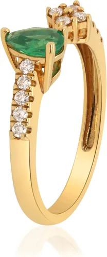 Vista 2 de Gin & Grace Anillo de esmeralda natural de Zambia de oro amarillo de 10 quilates con diamantes para mujer. Joyería hecha a mano