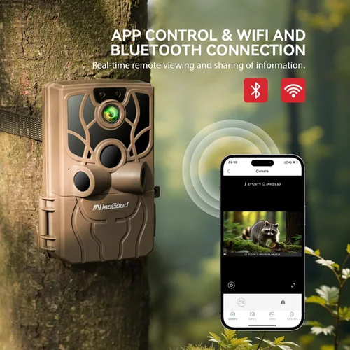 Vista 2 de usogood Cámara de rastreo WiFi 4K 48MP, cámara de juego que envía imágenes al teléfono, 8 baterías y tarjeta de 32 GB, cámaras de rastro WiFi