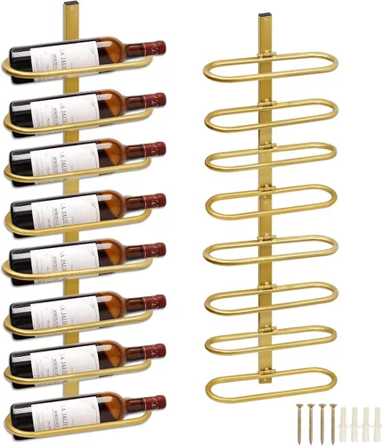 Vista 13 de Estante para vino montado en la pared para 8 botellas de vino, almacenamiento de metal para colgar en la pared, estante organizador de vino