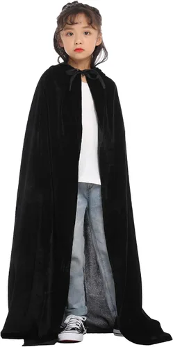 Vista 5 de Jongdari Capa de terciopelo para niños, con capucha, unisex, para cosplay, Halloween, disfraz de mago