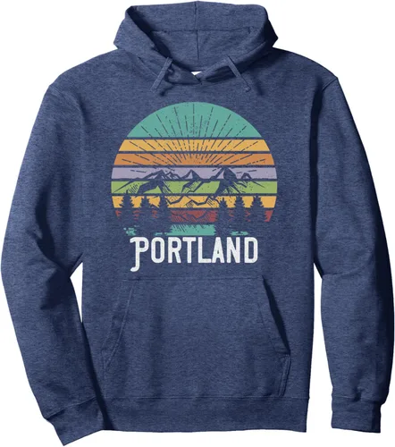 Vista 6 de PORTLAND OREGON - Sudadera con capucha estilo retro vintage de los años 70 y 80, Negro, S