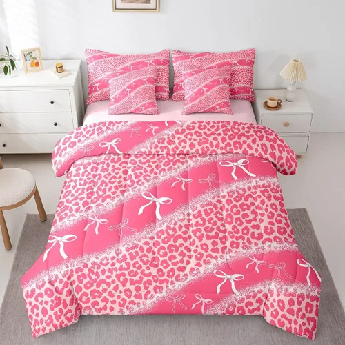Vista 30 de Erosebridal Juego de edredón de 7 piezas con estampado de leopardo, tamaño Queen, juego de ropa de cama súper suave con estampado de guepardo, juego
