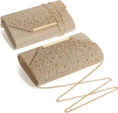 Vista 3 de DETARA Bolsos de noche para mujer, con lentejuelas con purpurina, monederos de mano para mujer, de cristal brillante, falp, formal, boda, fiesta