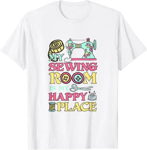 Vista 3 de Costura is my Happy Place diseño de una playera, mujer S, Arándano