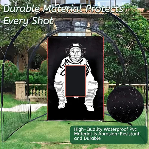 Vista 7 de Baseball/Softball Backstop with Strike Zone Black Vinyl Batting Cage Backdrop and Net Saver Durable Facility Backstops for Pitching Outdoors
