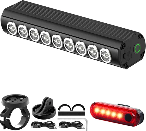 Vista 8 de Super Bright Bike Lights for Night Riding- USB Rechargeable Bicycle Headlights, IPX5 Waterproof Bike Headlight and Taillight, Bicycle Light Set for