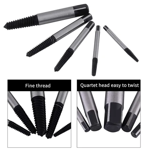 Vista 3 de Juego de 5 extractores de tornillos rotos, extractor de pernos, juego de extractor de tornillos, broca dañada y tornillos de sujeción, herramienta