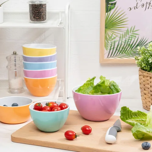 Vista 7 de Juego de 6 cuencos pequeños de melamina ColorPop, 4.25" 11.8 onzas para postre, preparación, salsa para mojar, helado, acompañamientos, aperitivos