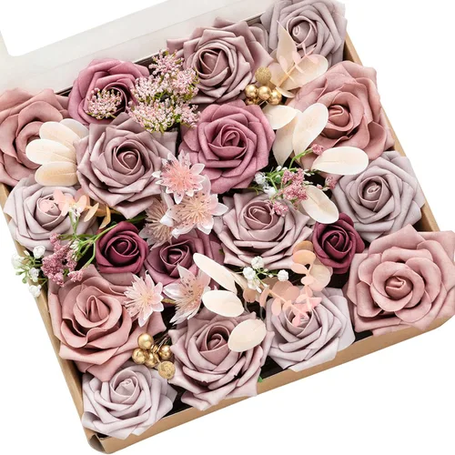 Vista 31 de Ling's moment Caja de flores artificiales de color rosa, sorbete tropical Grn-sorbete Tropical