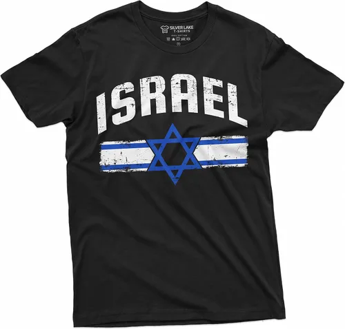 Vista 2 de Camiseta de Israel para hombre, con la bandera israelí, escudo de armas, camiseta patriótica de Star of David