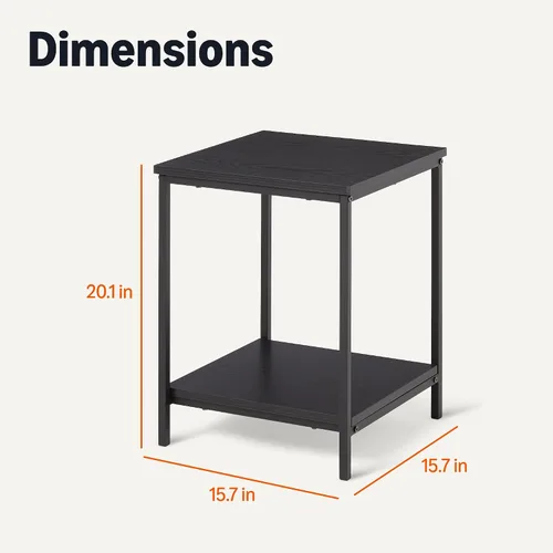 Vista 3 de Amazon Basics - Mesa auxiliar con estante inferior, mesa lateral para sala de estar, marco de acero, madera negra