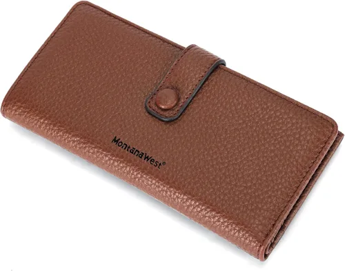 Vista 5 de Montana West Cartera para mujer con bloqueo RFID y bolsillo para monedas con cremallera, D Grande Marrón, Vintage