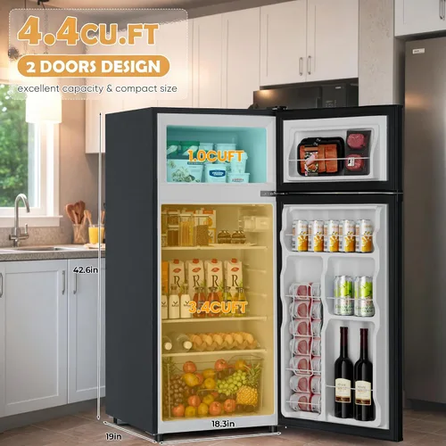 Vista 2 de Manastin - Mini refrigerador de 4.4 pies cúbicos con congelador, refrigerador pequeño de 2 puertas para cocina, dormitorio, oficina y dormitorio