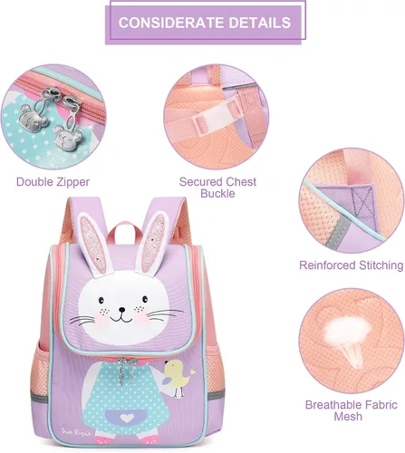 Vista 2 de Otbjmbx Linda mochila para niños pequeños, mochila casual para niñas, mini mochila escolar para bebés, niños y niñas de 1 a 5 años, Conejo, Mochilas