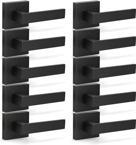 Vista 20 de KNOBWELL - Paquete de 1 manija para puerta delantera con llave y cerradura, manijas de palanca negras para puerta exterior, juego de cerradura