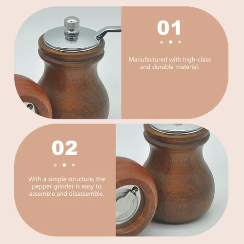 Vista 4 de Molinillo de pimienta manual de madera con núcleo de molienda de cerámica y mango ergonómico de manivela para moler pimienta y sal herramienta