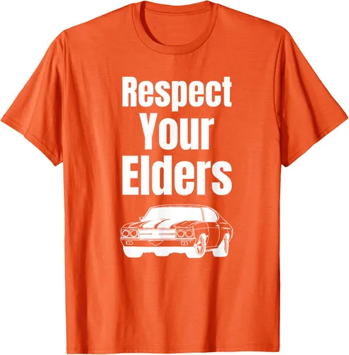 Vista 88 de Divertido regalo de auto para chicos – Respect Your Elders Classic Muscle Car Camiseta, Negro, S