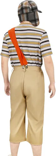 Vista 6 de Adults Costume Striped T-shirt Hat Straps Pants Outfit Halloween Cosplay Uniform Set