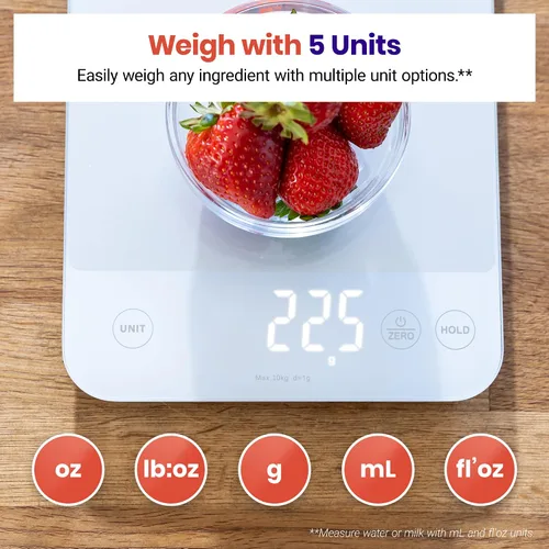 Vista 4 de Etekcity - Báscula de cocina digital de 22 lb, pesa gramos y onzas - Herramienta recargable e impermeable para pérdida de peso, cocina, repostería