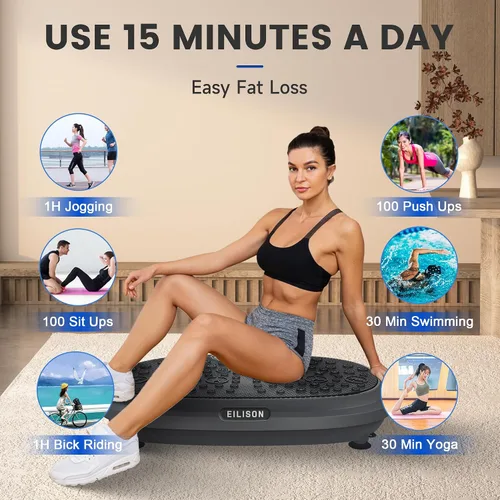 Vista 2 de EILISON FitMaxx 3D XL Vibration Plate Exercise Machine - Whole Body Workout Vibration Platform w/Loop Bands - Lymphatic Drainage Machine for