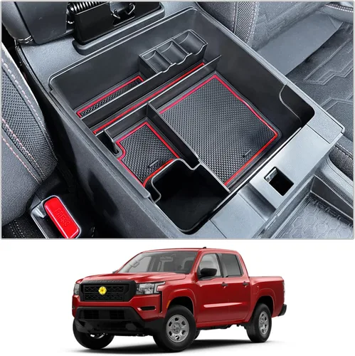 Vista 8 de CDEFG 2 piezas para Nissan Frontier 2022 2023 2024 Organizador de consola central 2022-2024 Nissan Frontier Camión Organizador de tablero Caja
