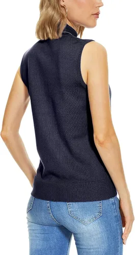 Vista 2 de Suéter de punto para mujer, sin mangas, cuello alto falso, suéter de punto de cuello alto, suave, básico, chaleco Plus
