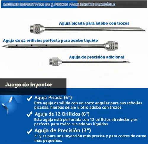 Vista 4 de Kit de inyector de sabor a marinada de carne de grado comercial de acero inoxidable de 4 onzas, inyector de condimento de capacidad de 1/2 taza
