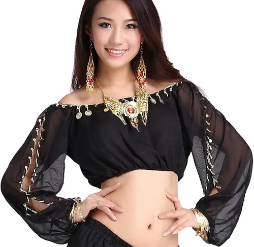 Vista 2 de ZLTdream top de gasa mangas largas para bailarina de danza del vientre, para mujer.