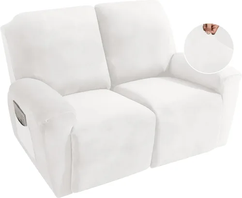 Vista 30 de MAXIJIN Funda reclinable de terciopelo de 4 piezas, funda elástica de felpa suave para silla reclinable, gruesa y suave, funda para silla Beige