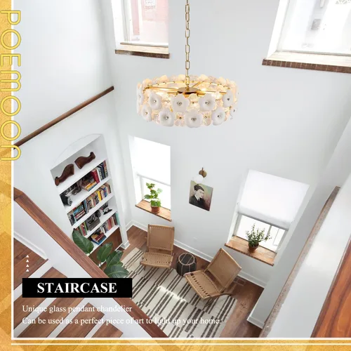 Vista 4 de Lámpara moderna de cristal de flores de 20 "6 luces de oro colgante