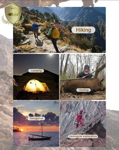 Vista 6 de Brújula de campo con espejo para mapas BIJIA - Brújula con espejo de declinación ajustable, clinómetro y luz LED para senderismo, camping