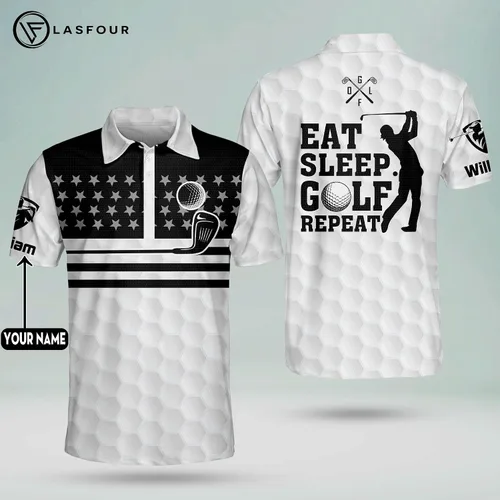 Vista 6 de LASFOUR Camisas de golf divertidas personalizadas para hombres camisas de golf locas para hombres camisas de golf con bandera de Estados Unidos