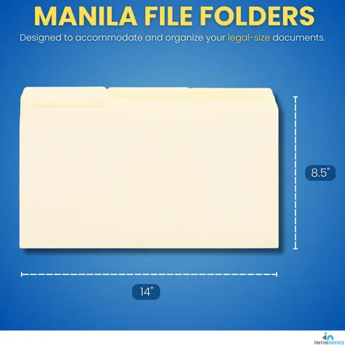 Vista 2 de 1InTheOffice Carpetas de archivos legales, carpetas de archivos tamaño legal, carpeta de archivos surtidos de 1/3 pestañas, Manila, paquete de 25