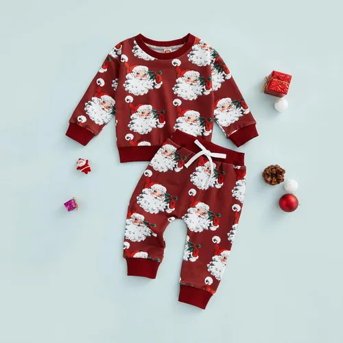 Vista 2 de VISGOGO Conjunto de sudadera de manga larga con estampado de letras para bebés, niños y niñas, ropa de otoño e invierno