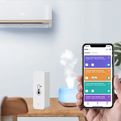 Vista 5 de PHOVOLT Sensor de termómetro higrómetro WiFi para el hogar, sensor de humedad inalámbrico para interiores y exteriores, con alerta de notificación