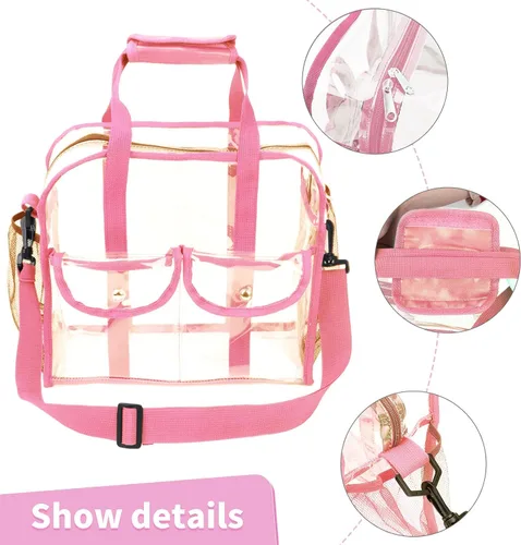 Vista 8 de MOFASVIGI Bolsa transparente aprobada para estadios, transparente, impermeable, para trabajo, juegos deportivos, conciertos, viajes, 12 x 12 x 6
