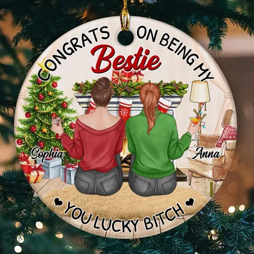 Vista 3 de Adorno de Bestie, Congrats On Being My Bettie You Lucky - Adorno de Navidad personalizado, regalos para alma gemela, árbol de Navidad colgante