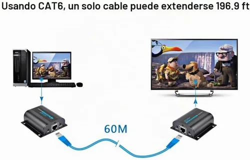Vista 7 de MYPIN - Extensor HDMI 1080P sobre CAT6/7/8 hasta 190 pies (60m) a 1080p, soporta color profundo, 3D con control remoto IR (LKV372A)