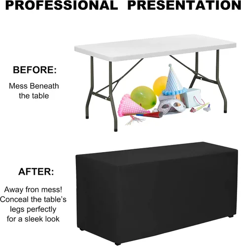 Vista 5 de PLOYMONO Mantel ajustable negro, paquete de 2 manteles para mesa rectangular de 4 pies, (48 x 24 pulgadas), mantel de tela de poliéster para ferias
