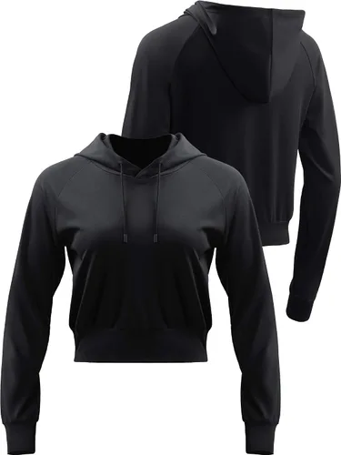 Vista 4 de CADMUS Sudadera corta casual de manga larga para mujer, sudadera con capucha para correr, paquete de 1 o 2