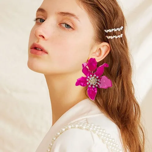 Vista 5 de Aretes colgantes únicos de resina acrílica de gran tamaño, estilo bohemio, de verano, retro, grandes, brillantes, de cristal hawaiano, para mujeres