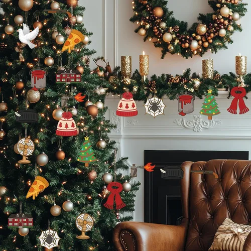 Vista 4 de Woanger 24 piezas Adorno de Navidad para casa Divertido Adorno de película de Navidad Adorno colgante de árbol de Navidad de madera Diseño de paloma