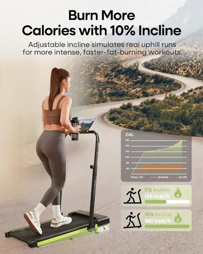 Vista 3 de Walking Pad Treadmill with Incline and Height Adjustable Handle Bar